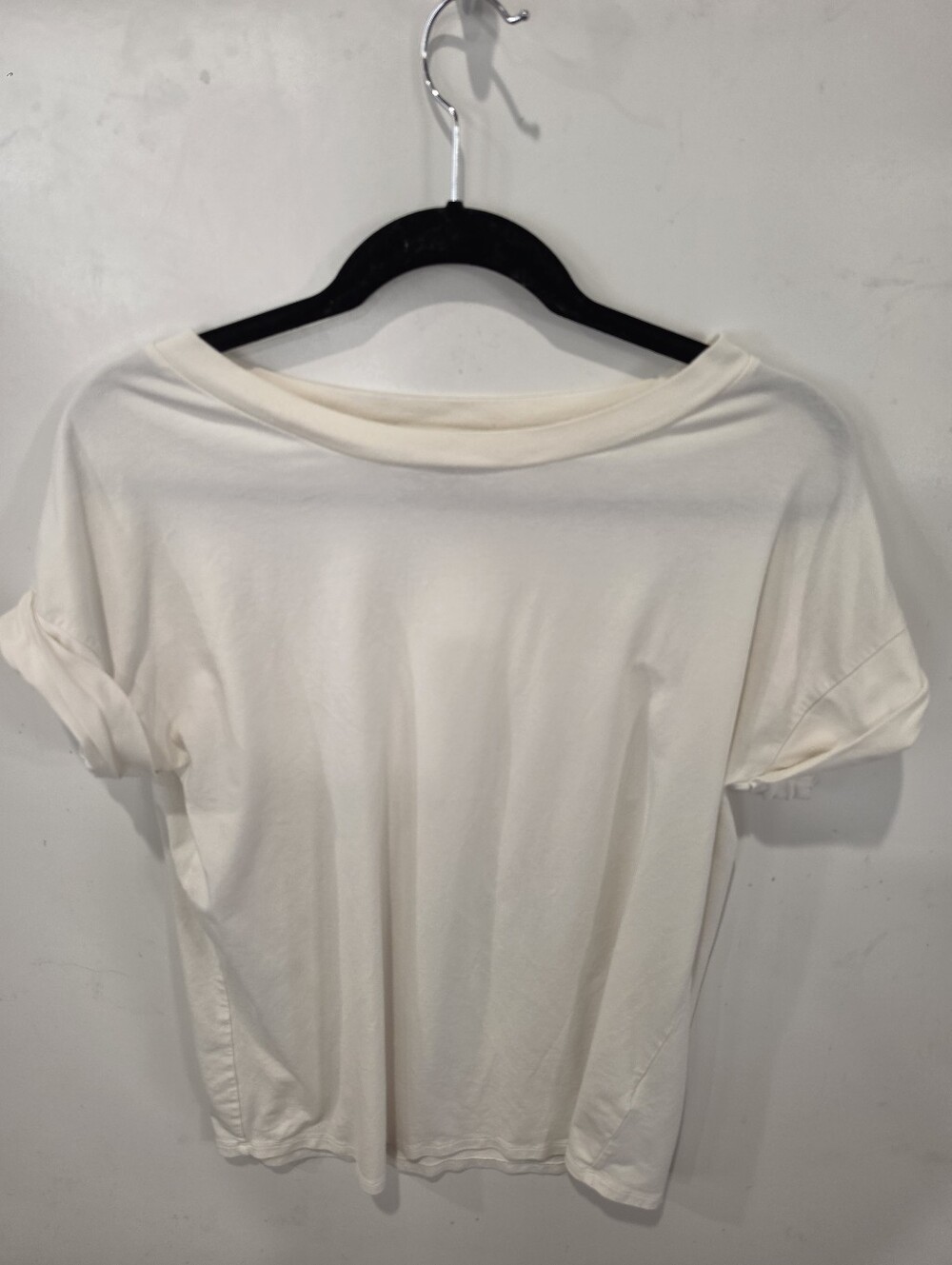 AllSaints Cream Cotton Cuff Sleeve Boatneck Tee Top Size XS/S